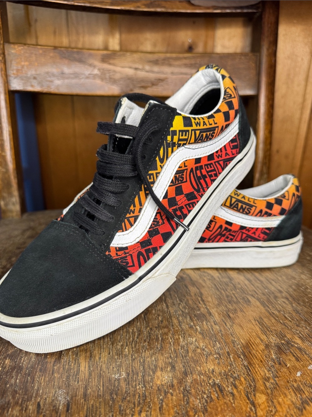 Vans Old Skool Sneakers in Black with Red & Orange Graphic